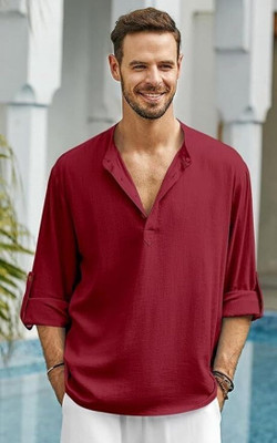 EDIN ENTERPRISES Men Solid Straight Kurta(Maroon)