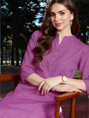 Ladylaz Women Self Design Straight Kurta(Purple)