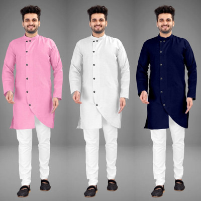 DIAMOND CLUSTER Men Self Design Trail Cut Kurta(Multicolor)