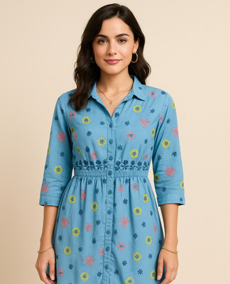 Flora fab by rashmi Women Printed Flared Kurta(Blue)