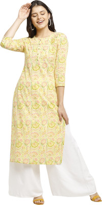 HouseOfCommon Women Self Design Straight Kurta(Yellow)