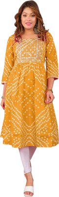 Parth f Women Bandhani A-line Kurta(Yellow)