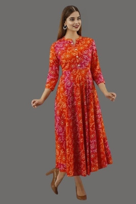 RACHNA FASHION Women Printed Flared Kurta(Orange)