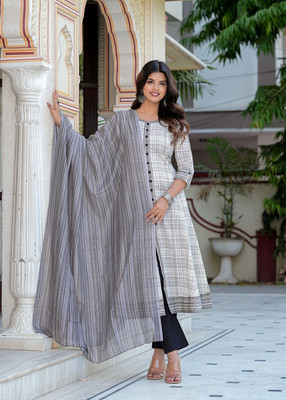 Yash Gallery Women Geometric Print Anarkali Kurta(White)