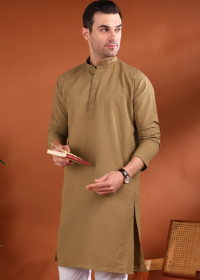 allan peter Men Embroidered Straight Kurta(Brown)