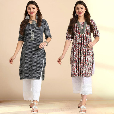EthnicBasket Women Printed Straight Kurta(Multicolor)
