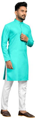 Enmozz Men Solid Straight Kurta(Light Green)