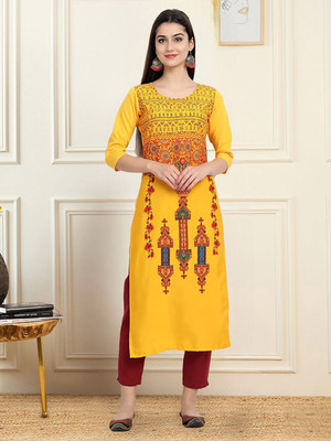 EthnicBasket Women Printed A-line Kurta(Yellow)