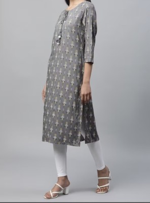 Roozi Women Woven Design Straight Kurta(Grey)