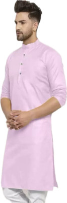 HouseOfCommon Men Solid A-line Kurta(Pink)