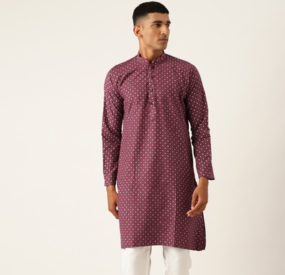 AEW DESIGNS Men Printed Straight Kurta(Maroon, White)