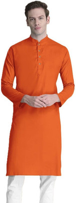 OmakarENT Men Printed Straight Kurta(Orange)