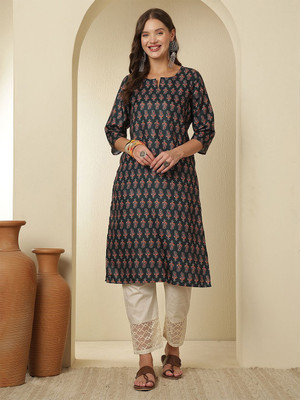 Anouk Rustic Women Printed, Geometric Print A-line Kurta(Blue)