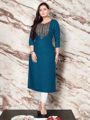 Lamboo Creation Women Embroidered Straight Kurta(Blue)