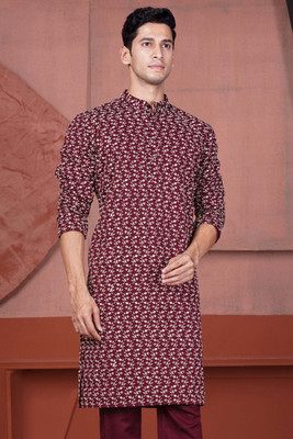french crown Men Embroidered Ethnic Dress Kurta(Maroon)