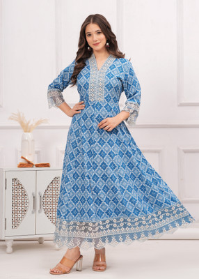 PARU CREATION Women Embroidered Anarkali Kurta(Blue)