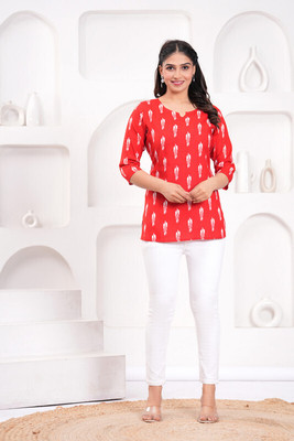 NERKSRE Women Printed A-line Kurta(Red)