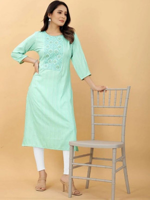 vestito Women Self Design Straight Kurta(Blue)