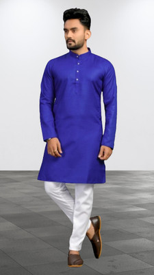 Biswas Mamta Men Solid Straight Kurta(Blue)
