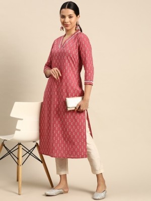 Jixpox Women Floral Print A-line Kurta(Pink)