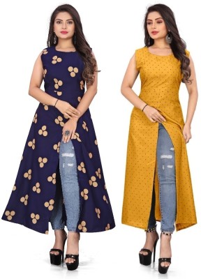 tanvi creation Women Floral Print Frontslit Kurta(Yellow)