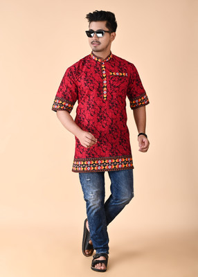 Take Style Men Printed Straight Kurta(Red)