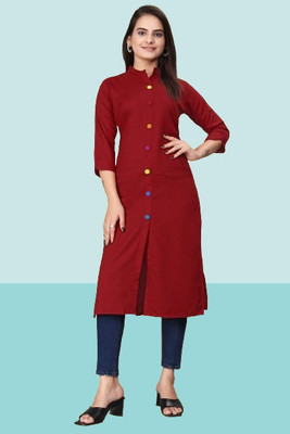 HouseOfCommon Women Printed Anarkali Kurta(Maroon)