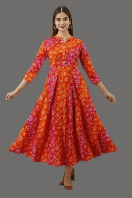 mukshi Women Floral Print Flared Kurta(Multicolor)