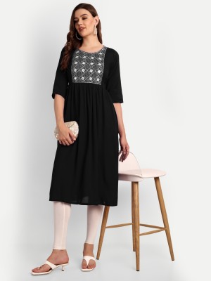 FASHION PATTI Women Embroidered A-line Kurta(Black)