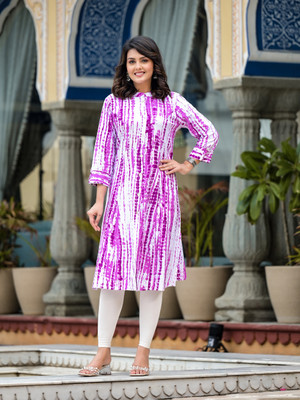 Lee Moda Women Dyed/Ombre A-line Kurta(Purple)