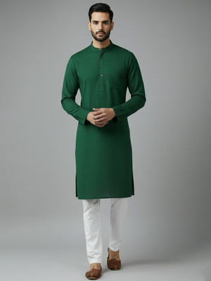 Yugnik Men Solid Straight Kurta(Brown)