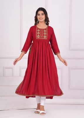 jitendra fab Women Embroidered Anarkali Kurta(Red)