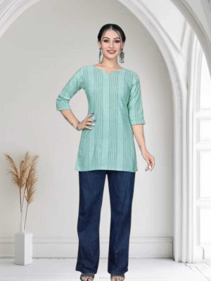 Db Fashion Cl Women Striped Flared Kurta(Light Green)