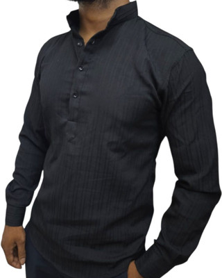 Dayawa Men Self Design Straight Kurta(Black)