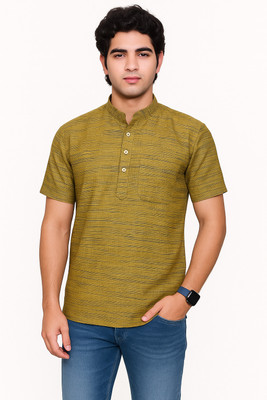 SARIMTEXTILE Men Printed Straight Kurta(Green)