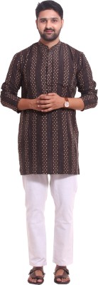 KiEZ FASHION Men Polka Print A-line Kurta(Brown)