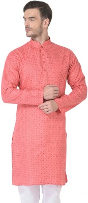 SG Men Printed Straight Kurta(Pink)