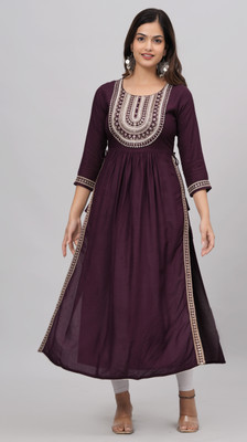 TANTANATAN Women Embroidered Trail Cut Kurta(Brown)