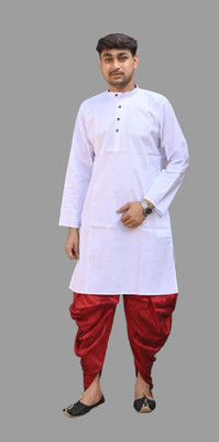 Sumit online Men Self Design Straight Kurta(White)