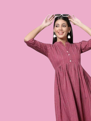 Houseofcommonv Women Self Design A-line Kurta(Maroon)