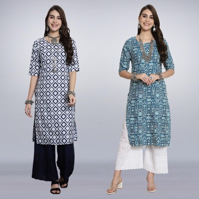 1 Stop Fashion Women Printed A-line Kurta(Dark Blue, Light Blue, White)