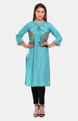 kritya Women Embroidered Straight Kurta(Light Blue)