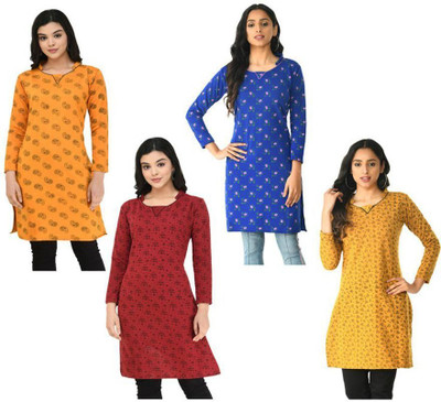 Indeweaves Women Floral Print A-line Kurta(Multicolor)