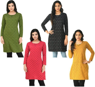 Indeweaves Women Floral Print A-line Kurta(Multicolor)