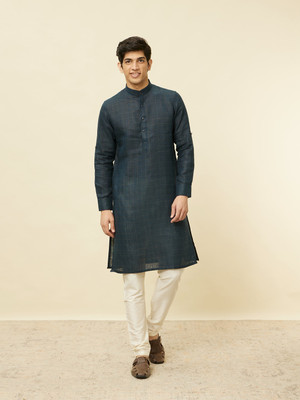 MANYAVAR Men Self Design Straight Kurta(Blue)