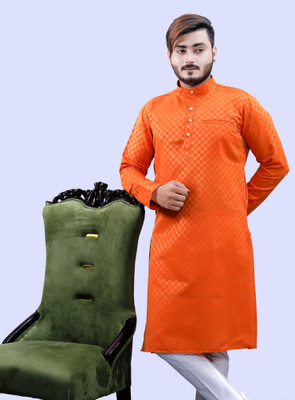 Tibra Collection Men Solid Straight Kurta(Orange)