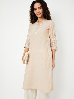 MAX Women Printed A-line Kurta(Beige)