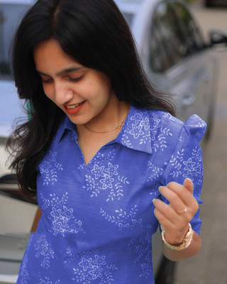 bindudi Women Printed A-line Kurta(Blue)
