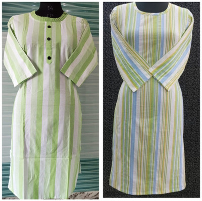 shadowenterpris Women Printed Straight Kurta(Green, Light Green)