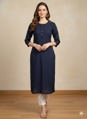 Saka Designs Women Printed Straight Kurta(Blue)